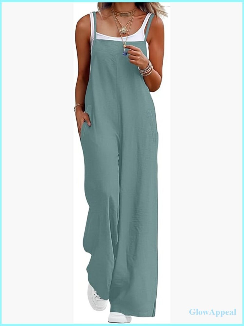 Women's Boho Wide Leg Sleeveless Jumpsuit with Pockets